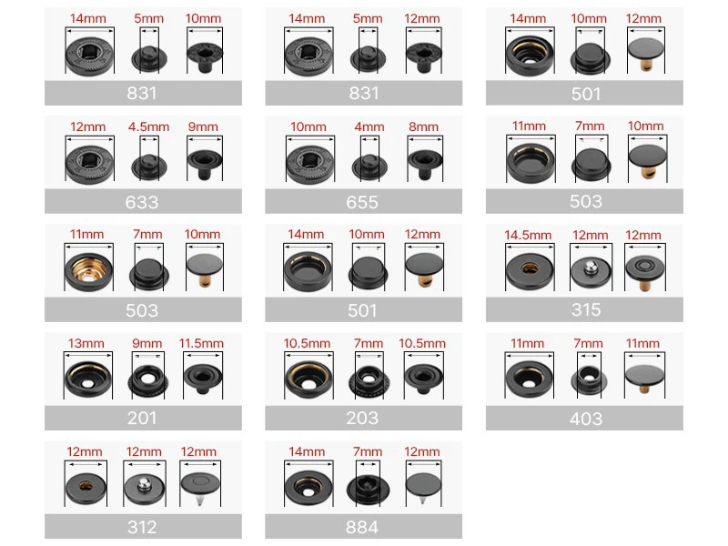 snap button size snap button size